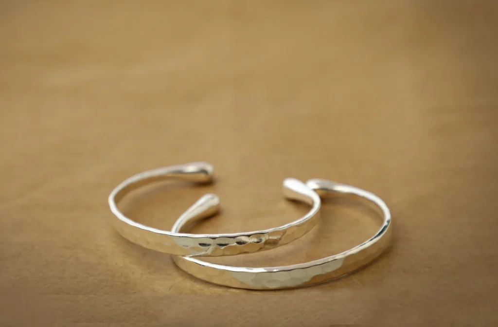 Hammered White Brass Cuff Bracelet
