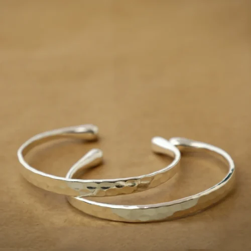 Hammered White Brass Cuff Bracelet