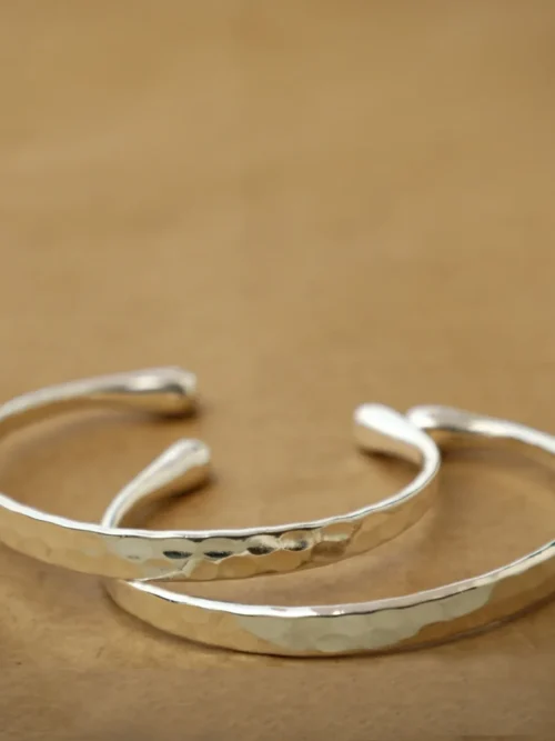 Hammered White Brass Cuff Bracelet