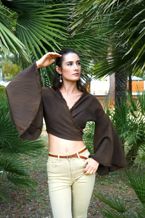 Haut à manches cloche balayé de sable