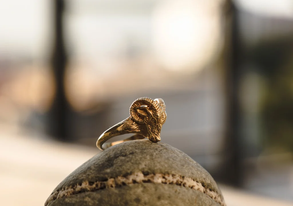 Golden Ram Head Ring