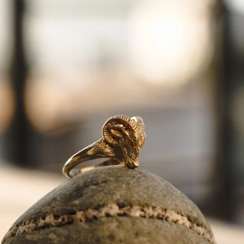 Golden Ram Head Ring