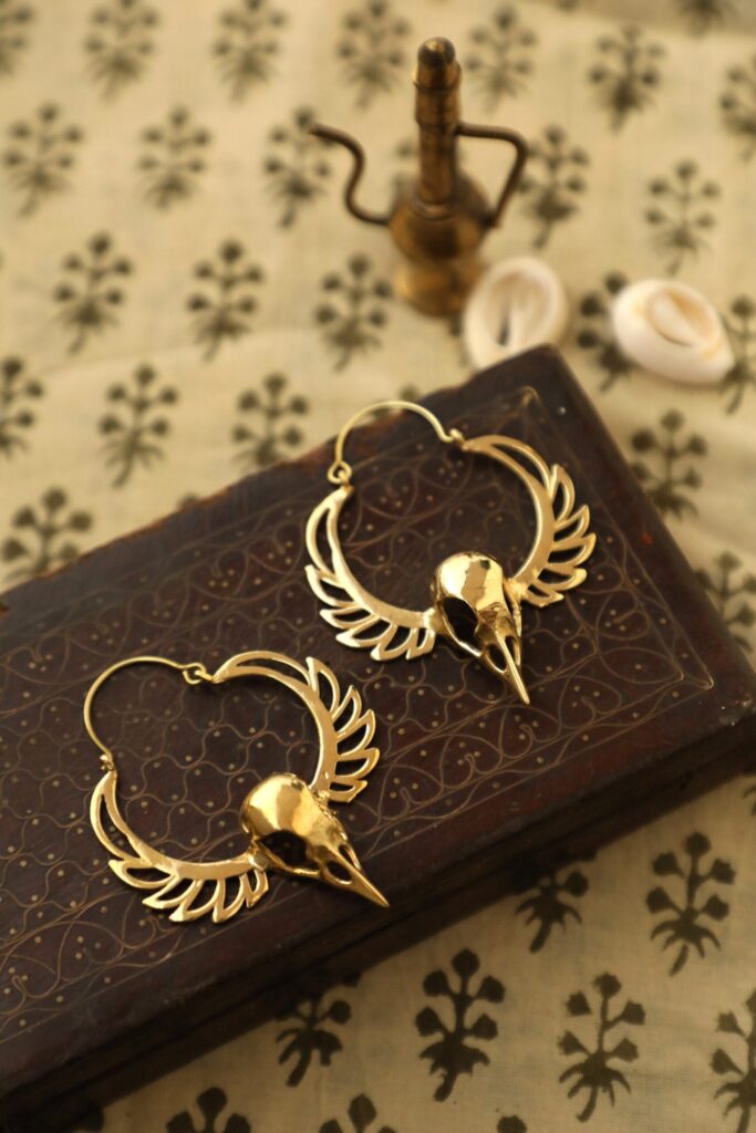 Boucles d’oreilles tête de mort d’oiseau