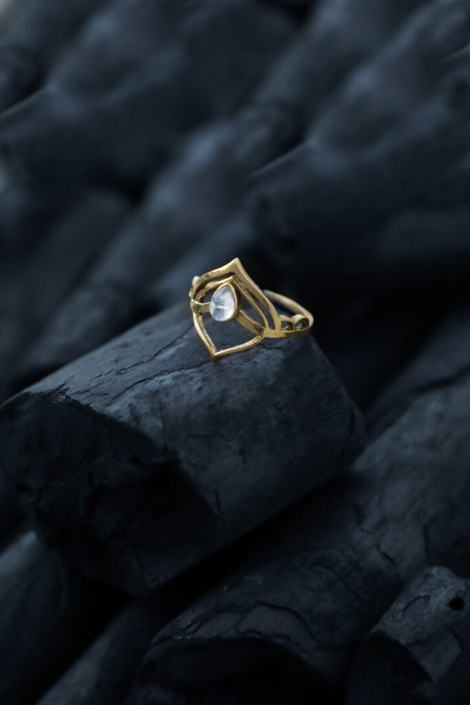 Golden Leaf Moonstone Ring