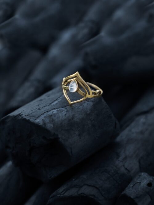 Golden Leaf Moonstone Ring