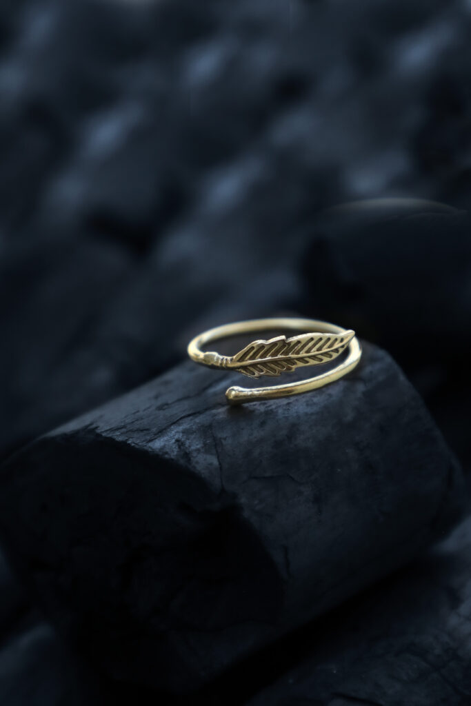 Golden Feather Adjustable Ring