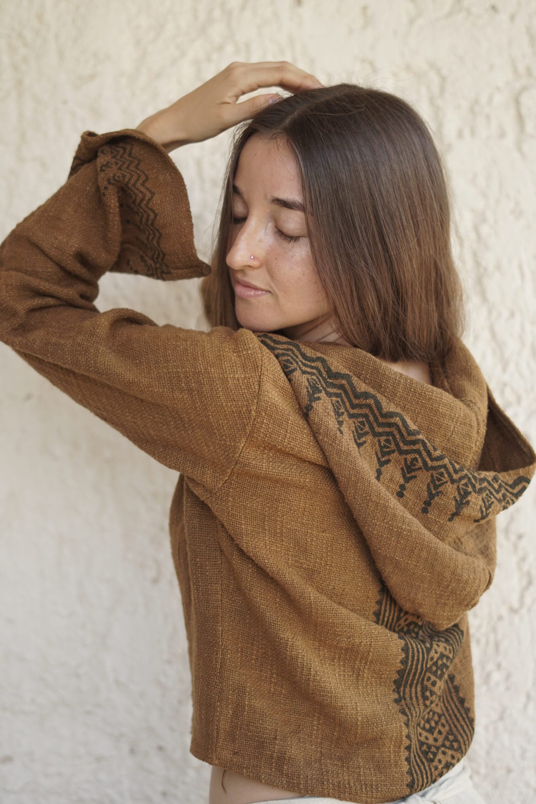 Stay cozy in boho style with this handmade TribalDesert cropped hoodie