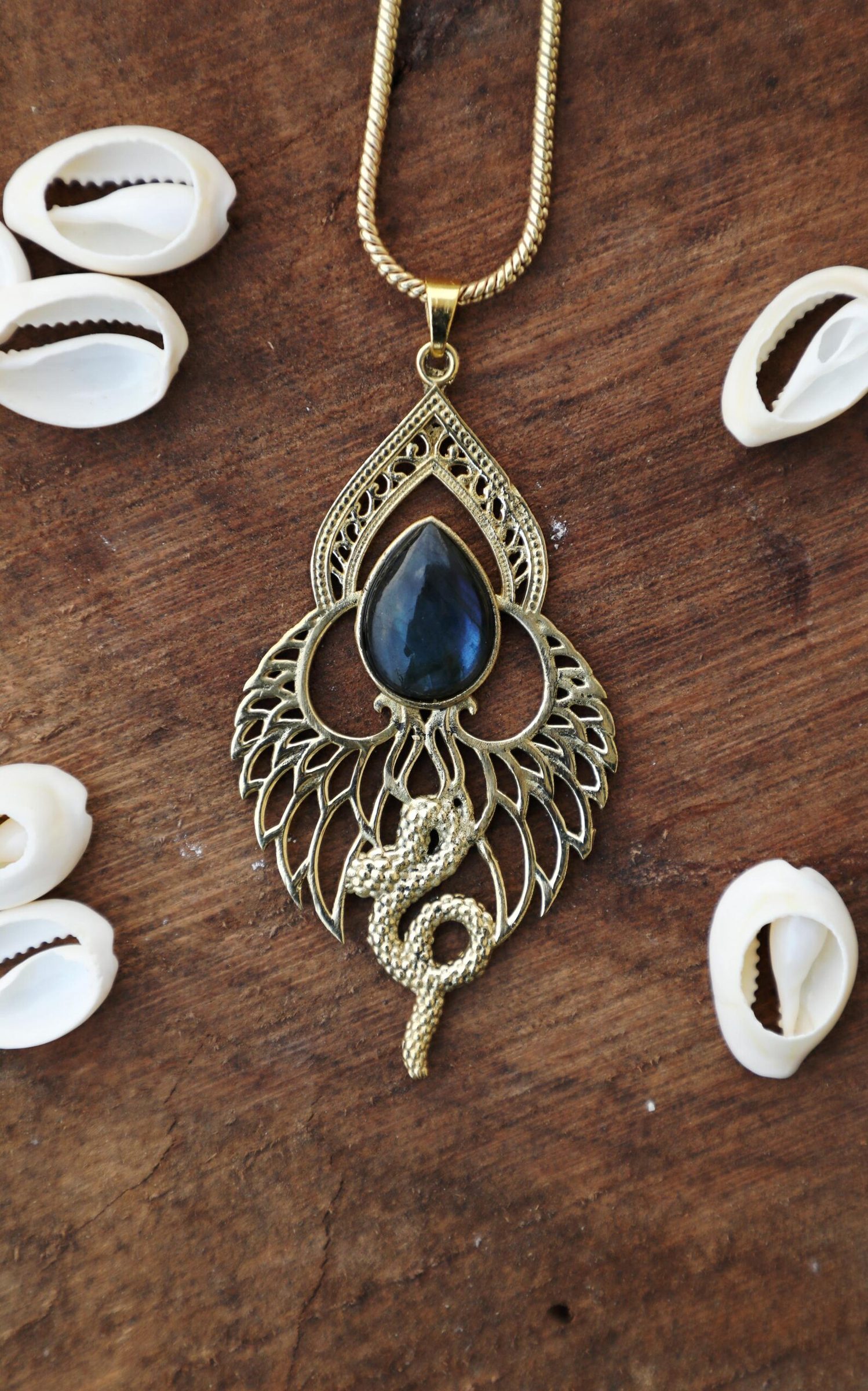 Serpent Wing Labradorite Teardrop Pendant Necklace
