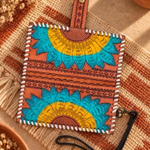 Sunflower Bloom Hand-Tooled Wristlet Wallet