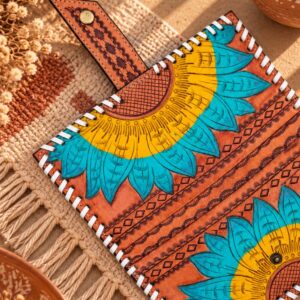 Sunflower Bloom Hand-Tooled Wristlet Wallet