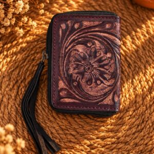 Western Floral Leather Zip Wallet