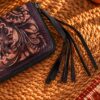 Western Floral Leather Zip Wallet