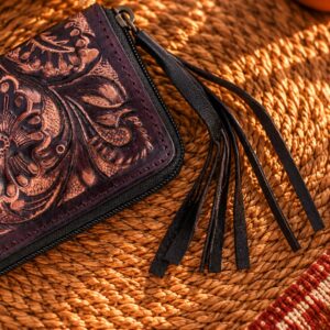 Western Floral Leather Zip Wallet