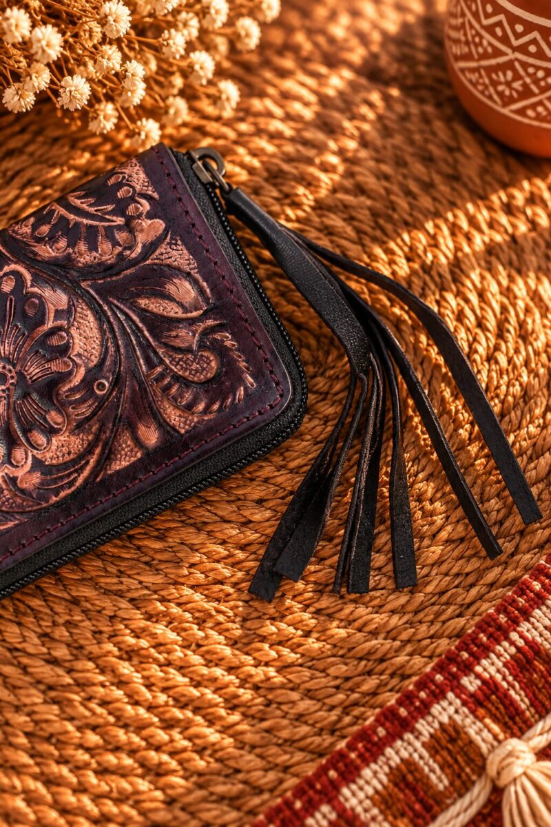 Western Floral Leather Zip Wallet