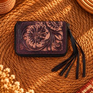 Western Floral Leather Zip Wallet
