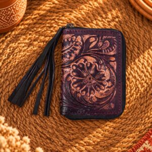 Western Floral Leather Zip Wallet