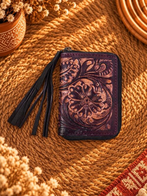 Western Floral Leather Zip Wallet