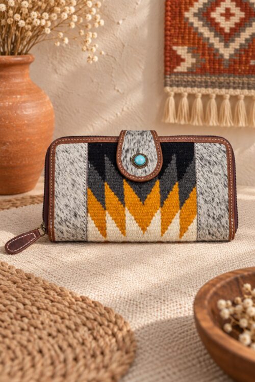 Goat Fur & Woven Rug Western Clutch