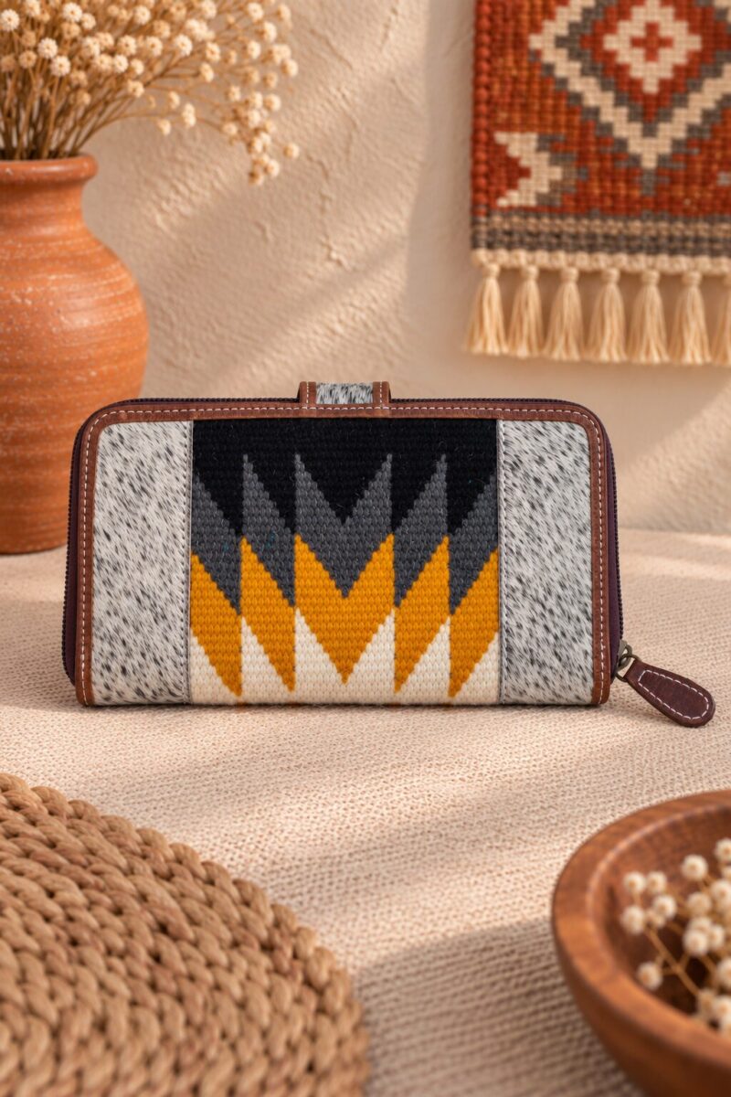 Goat Fur & Woven Rug Western Clutch