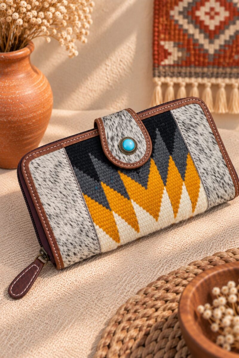 Goat Fur & Woven Rug Western Clutch