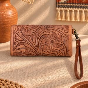 Turquoise Tooled Buffalo Leather Beaded Long Wallet