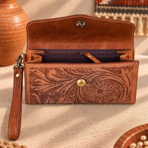 Turquoise Tooled Buffalo Leather Beaded Long Wallet