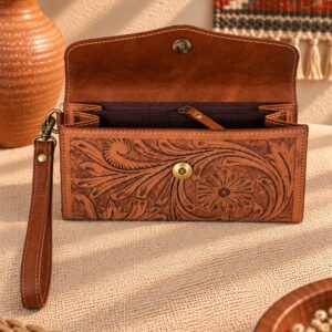 Turquoise Tooled Buffalo Leather Beaded Long Wallet