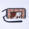 Western Tooled Leather & Goat Fur Wristlet Wallet