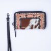 Western Tooled Leather & Goat Fur Wristlet Wallet