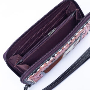 Western Tooled Leather & Goat Fur Wristlet Wallet