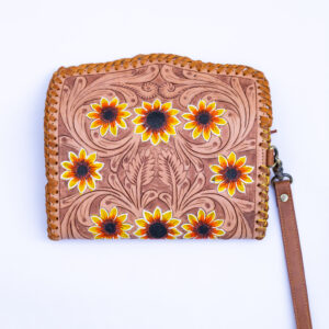 Western Floral Tooled Leather Wristlet Wallet Purse