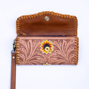 Western Floral Tooled Leather Wristlet Wallet Purse