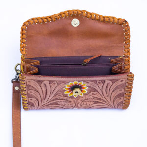 Western Floral Tooled Leather Wristlet Wallet Purse