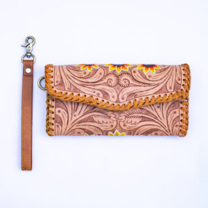 Western Floral Tooled Leather Wristlet Wallet Purse