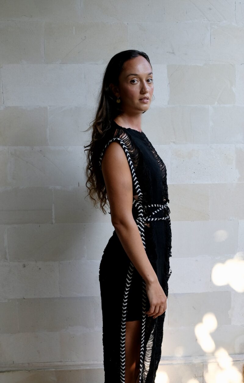 Vestido Maxi con flecos de medianoche