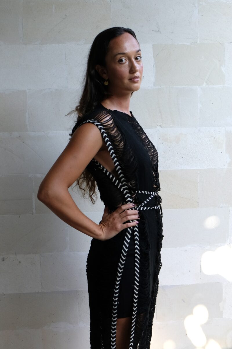 Vestido Maxi con flecos de medianoche