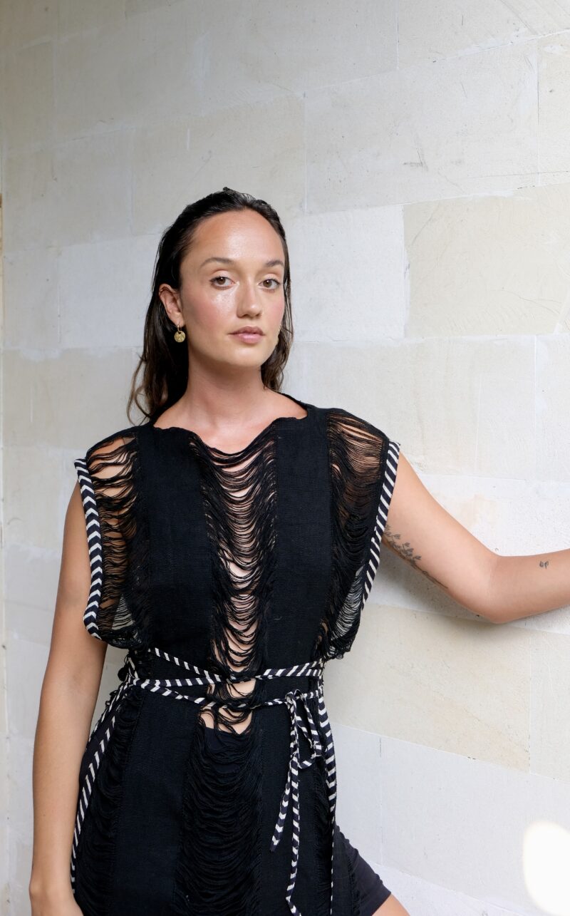 Vestido Maxi con flecos de medianoche