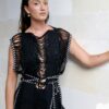 Vestido Maxi con flecos de medianoche