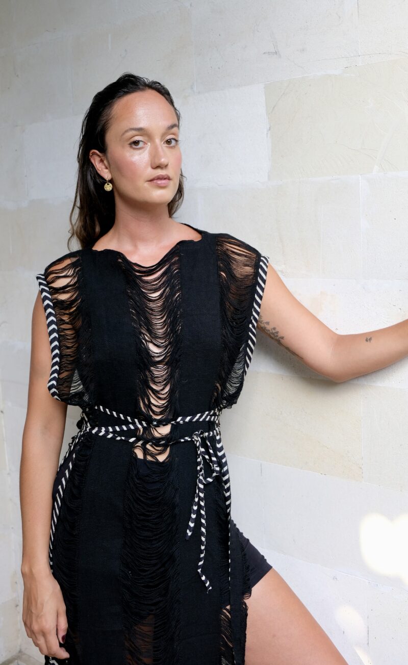 Vestido Maxi con flecos de medianoche