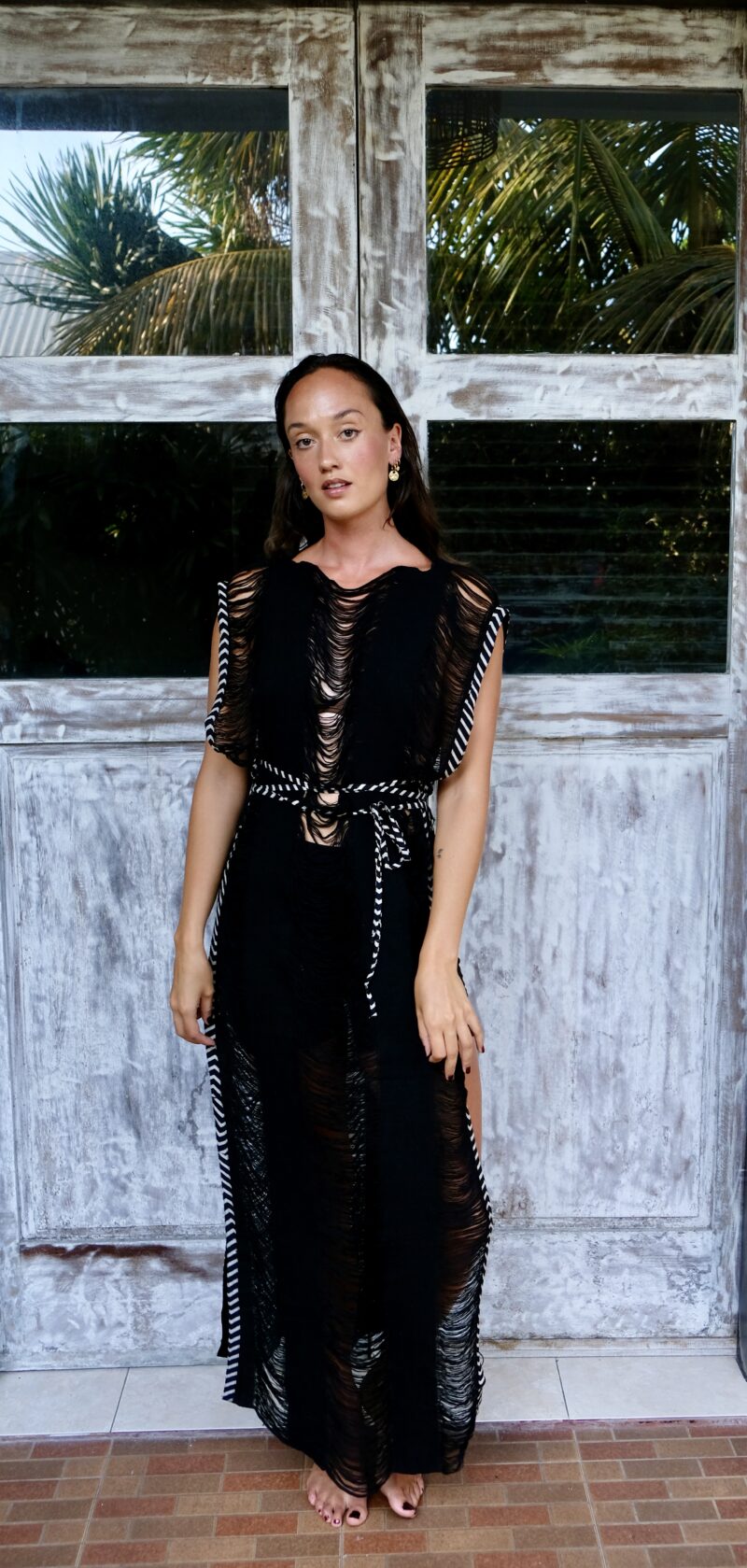 Vestido Maxi con flecos de medianoche