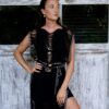 Vestido Maxi con flecos de medianoche