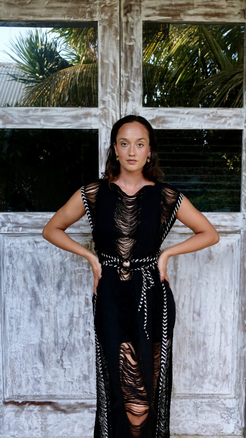 Vestido Maxi con flecos de medianoche