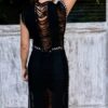 Vestido Maxi con flecos de medianoche