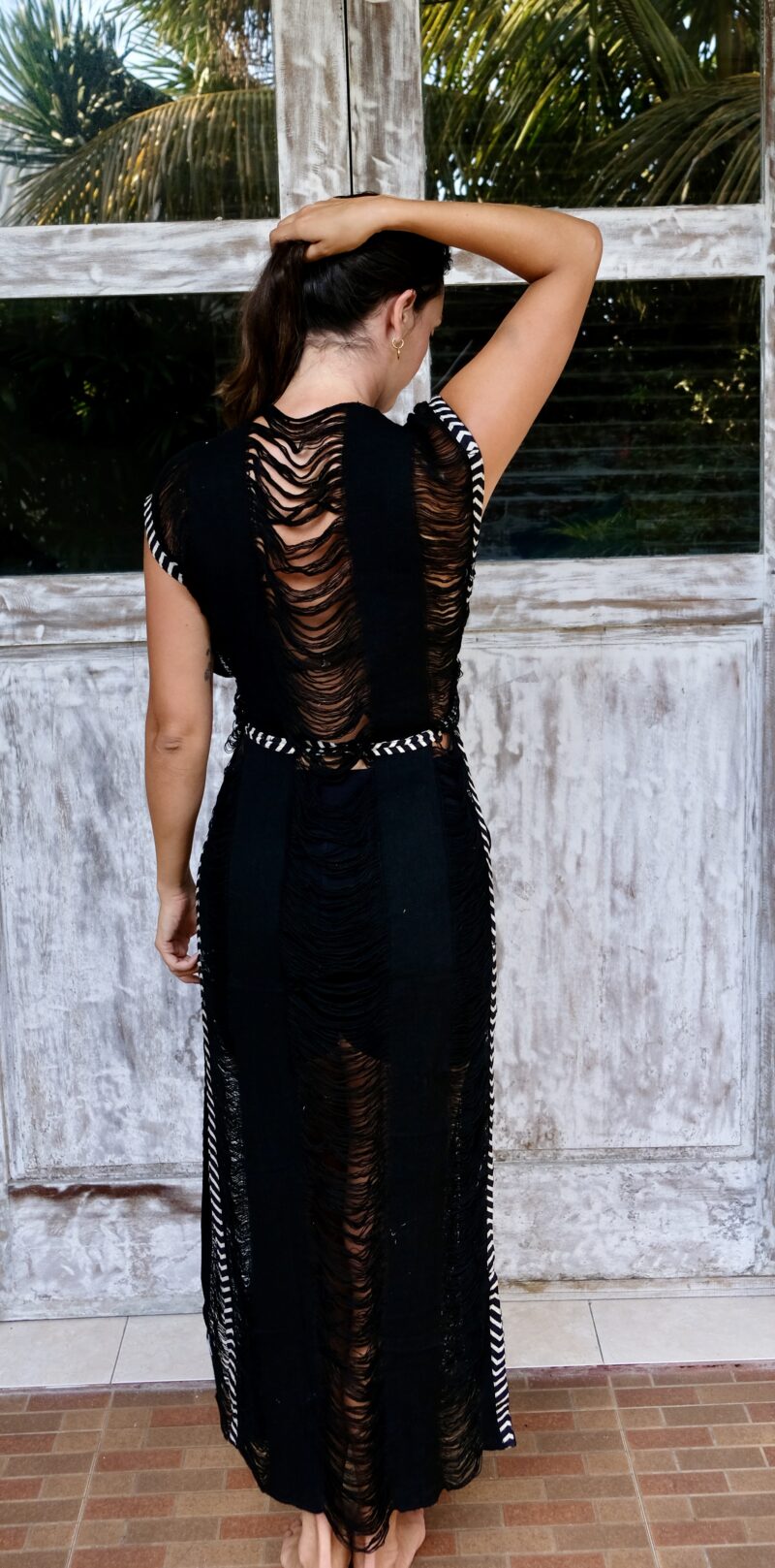 Vestido Maxi con flecos de medianoche