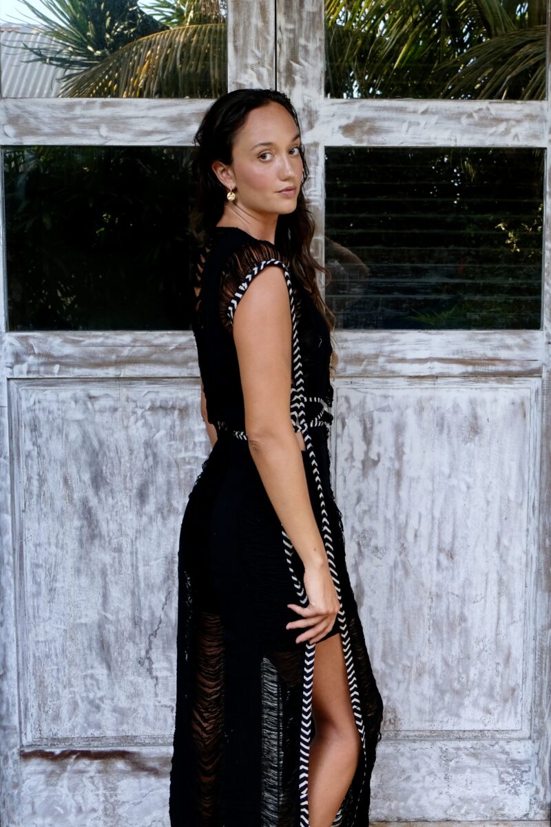 Vestido Maxi con flecos de medianoche