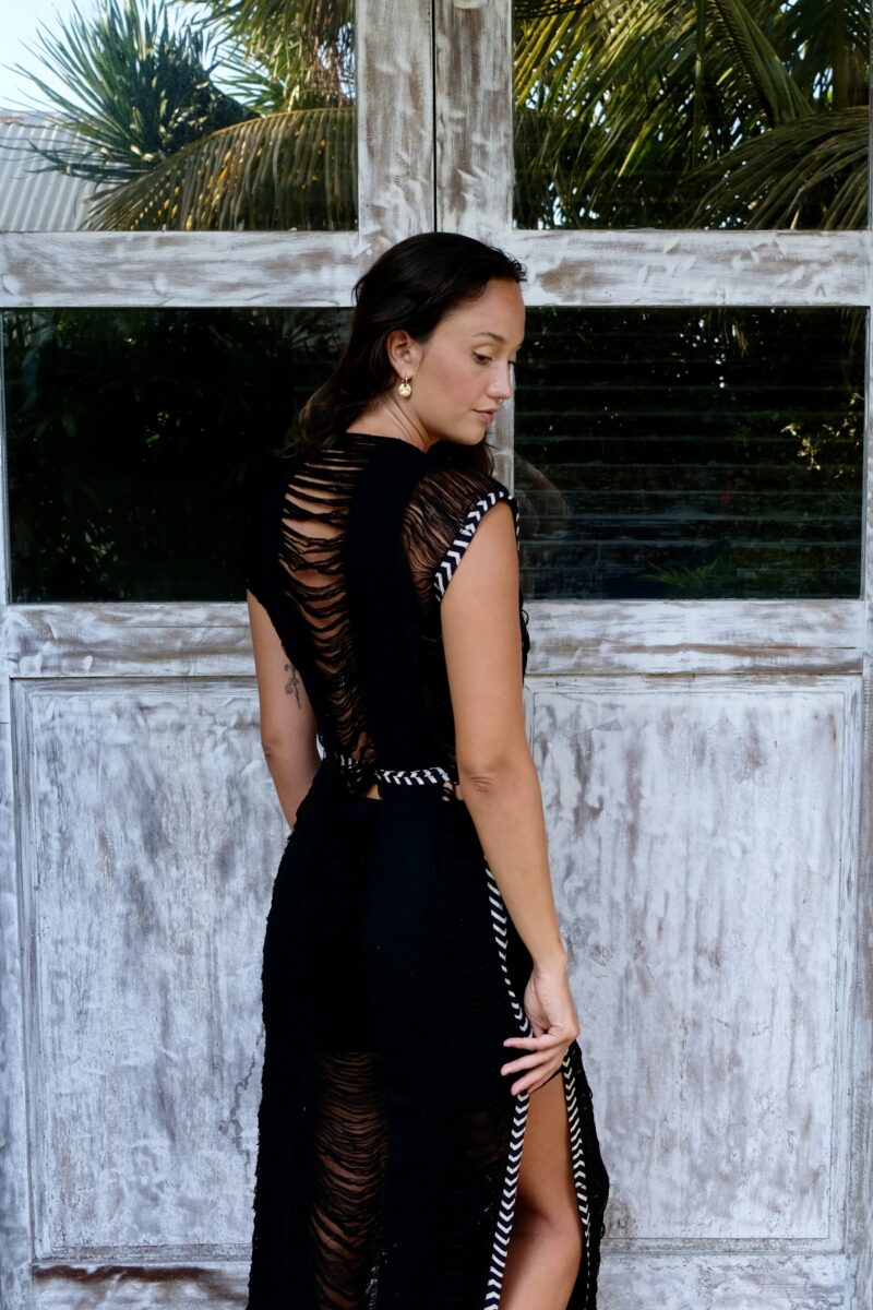 Vestido Maxi con flecos de medianoche