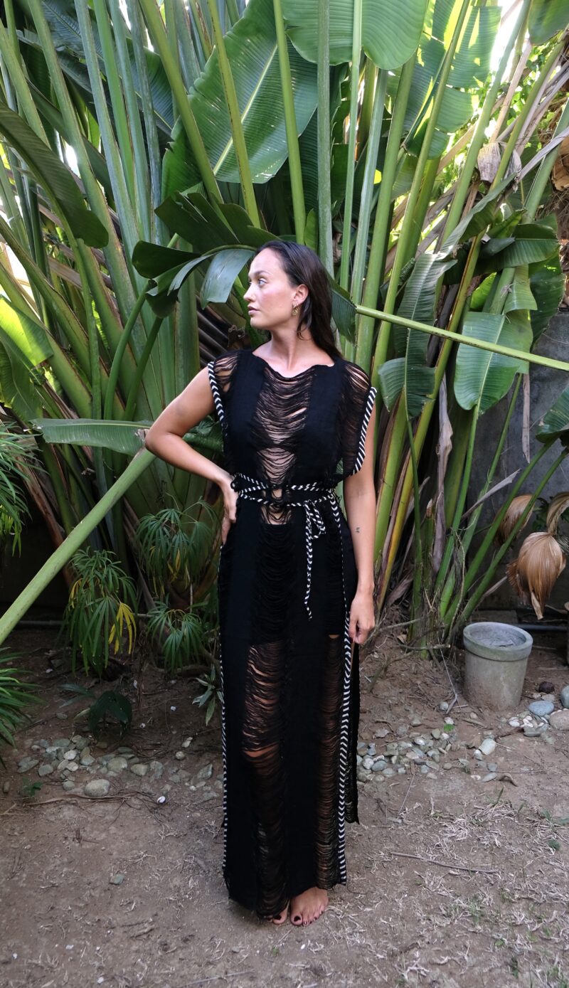Vestido Maxi con flecos de medianoche