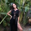 Vestido Maxi con flecos de medianoche