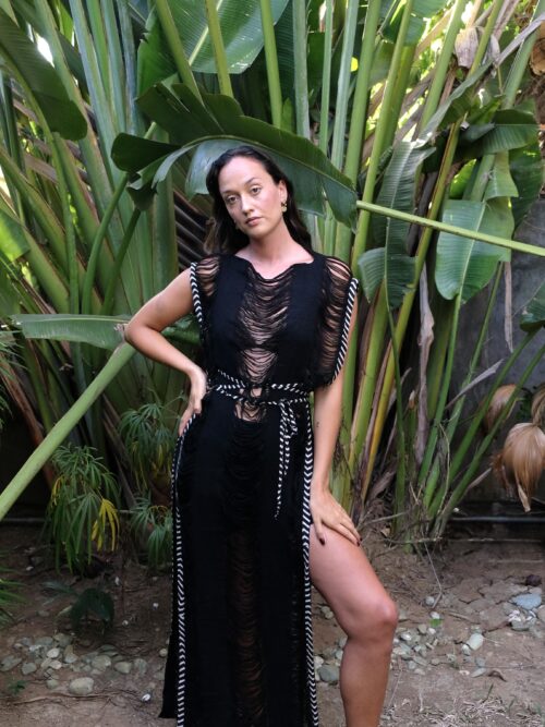 Vestido Maxi con flecos de medianoche