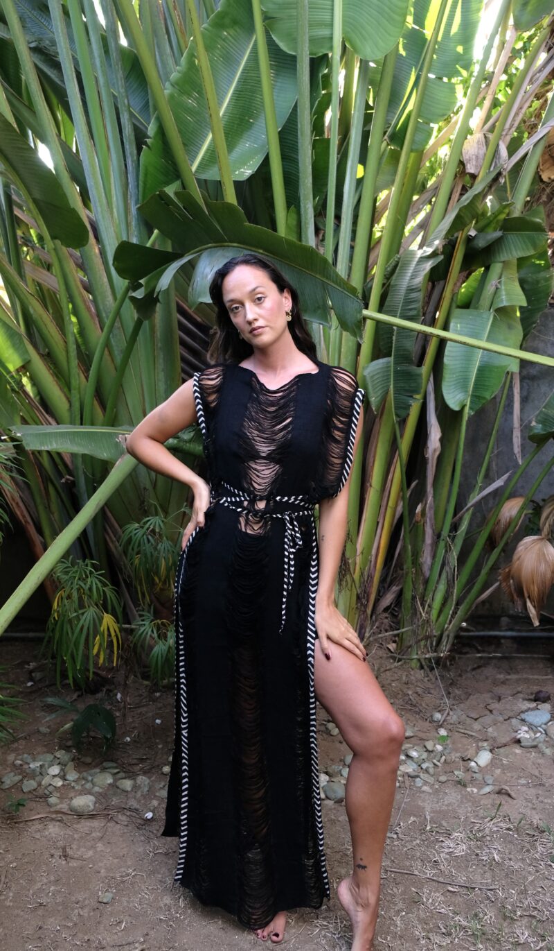 Vestido Maxi con flecos de medianoche